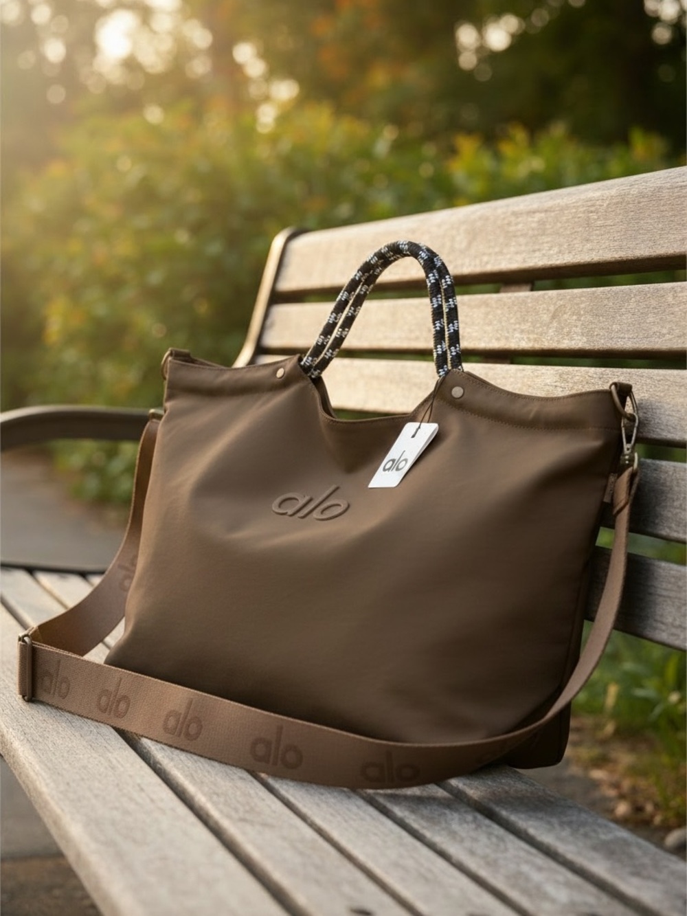 totes Brown Alo Logo Tote with Patterned Top Handles